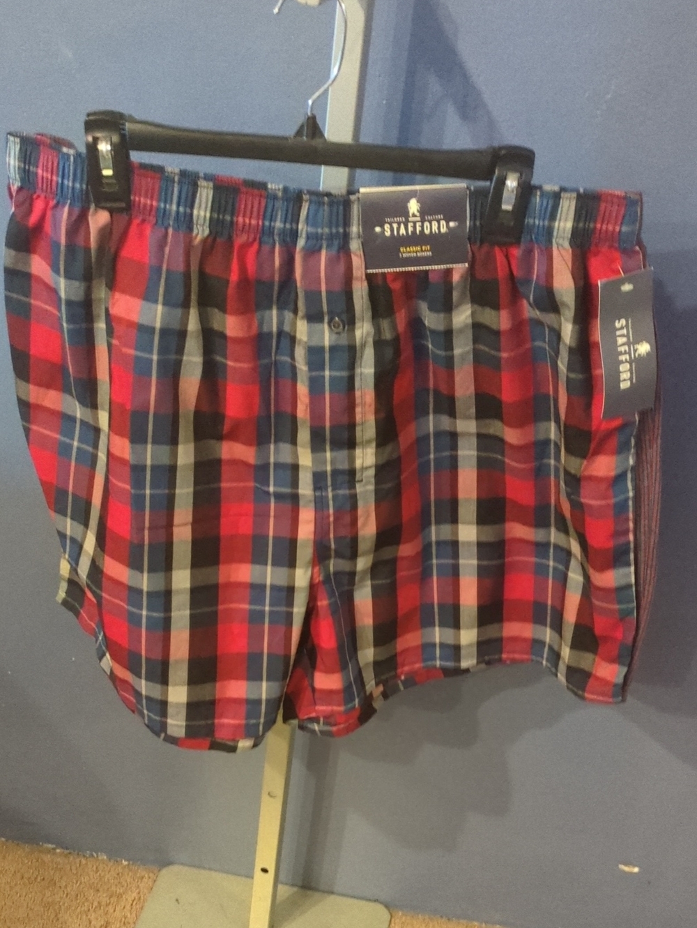 2 Pk Stafford XL Classic Fit Boxer Shorts Blue & Red Boxers Button Fly New
